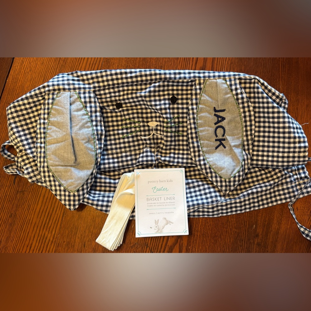 Pottery Barn Kids Navy and White Gingham Easter Basket Liner “Jack”